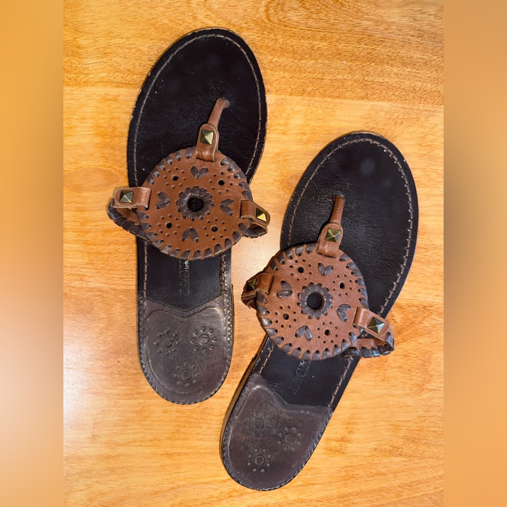 Jack Rogers Brown Leather Medallion Sandals